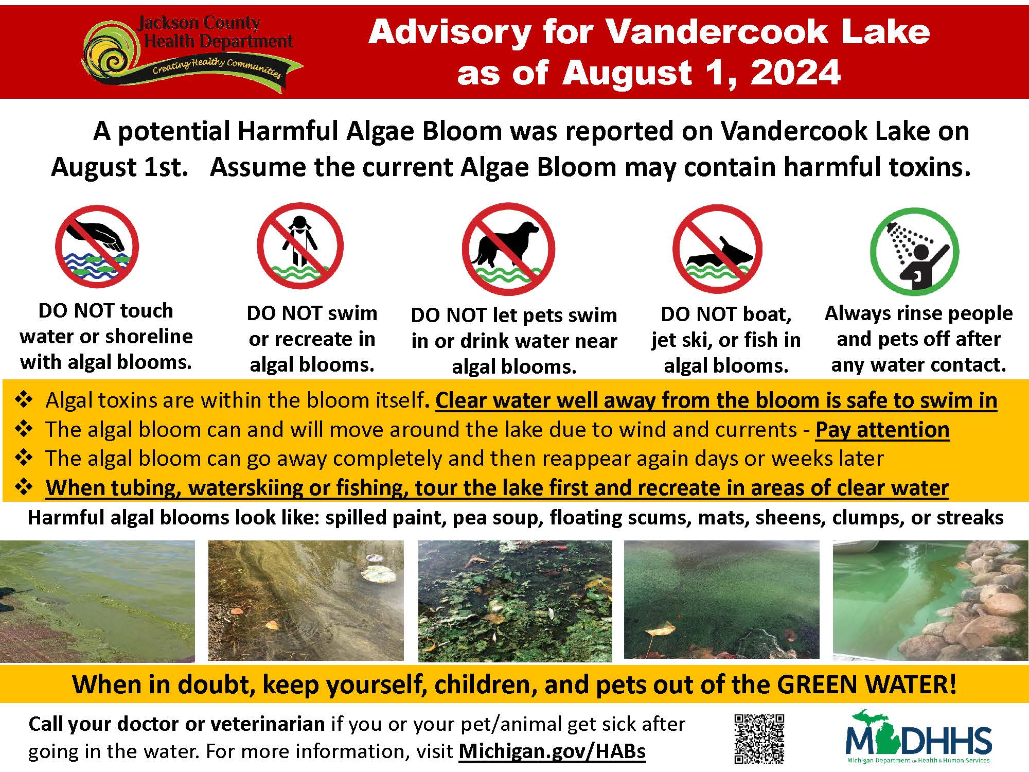 VANDERCOOK Lake HAB Advisory Sign