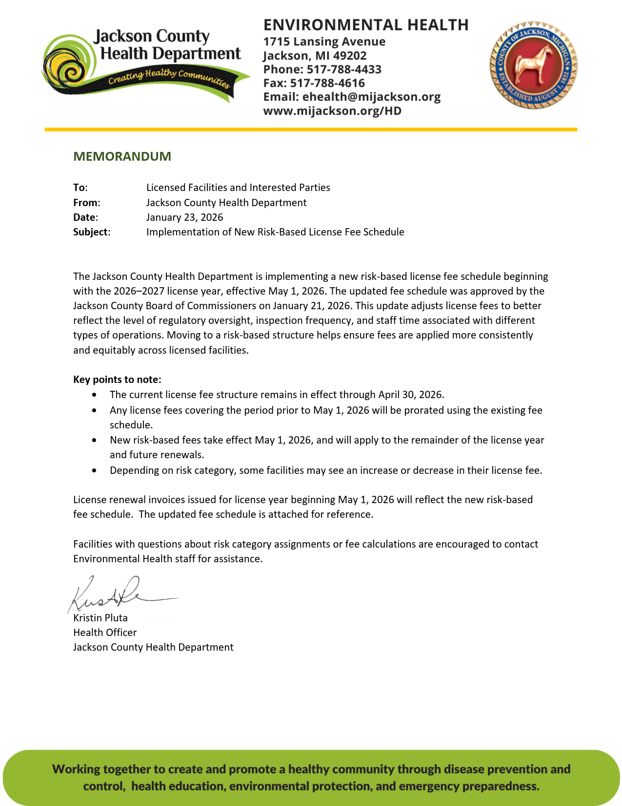 MEMO Implementation of New Risk-Based License Fee Schedule 1.23.2026_3